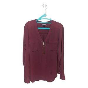 Express Women's Deep Red Blouse with Zipper